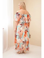 Dámské šaty plus size s volánem a odhalenými model 22092394 s elastickým pasem maxi mátová - K-Fashion