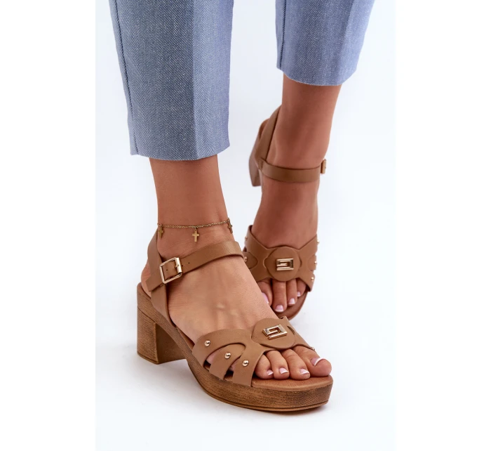 Sandały Damskie Na Obcasie Z Eko Skóry Brązowe Assames Sandały Damskie Na Obcasie Z Eko Skóry Brązowe Assames