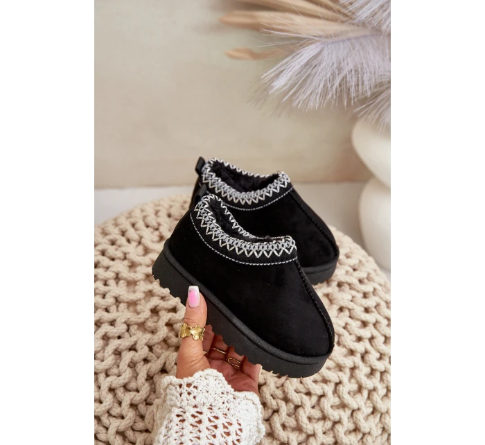 Śniegowce Botki Dziecięce Na Platformie Ocieplane Futerkiem Czarne Vilabria