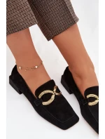 Dámské mokasíny z přírodního semiše zlatý detail D&A model 22031903 Černé - S.Barski