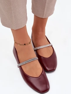 Dámske baleríny s lesklými remienkami Ilirene - bordové