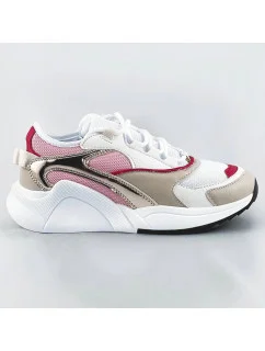 Ružové šnurovacie sneakersy s farebnými vsadkami (6346)