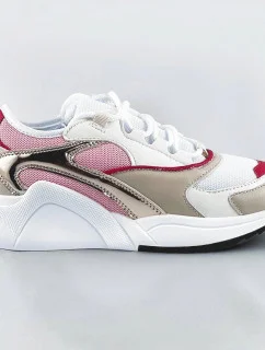 Růžové šněrovací sneakersy s barevnými vsadkami model 17174185