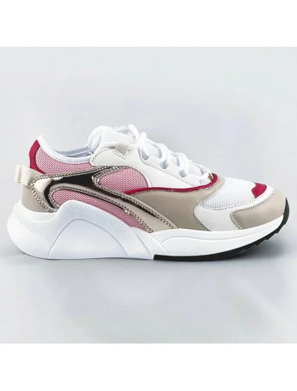 Růžové šněrovací sneakersy s barevnými vsadkami (6346)
