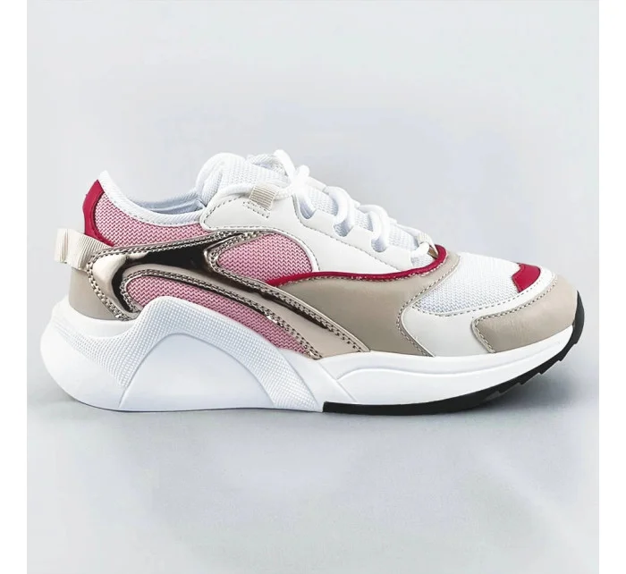 Růžové šněrovací sneakersy s barevnými vsadkami (6346)