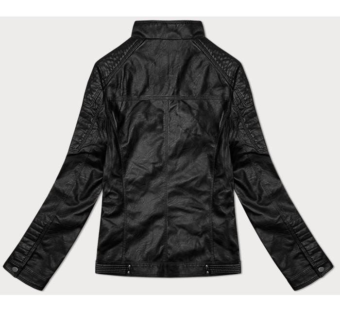 Pánska čierna bunda z ekokože (11Z8135)