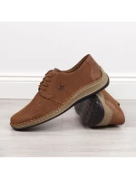 Pánské kožené polobotky M model 22008944 hnědé s ažurovým vzorem - Rieker Pánské kožené polobotky M model 22008944 hnědé s ažurovým vzorem - Rieker