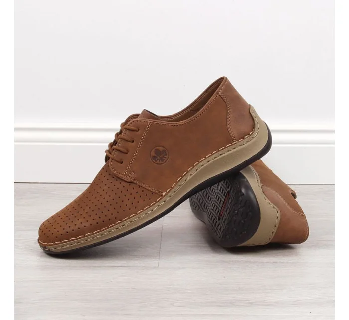Pánské kožené polobotky M model 22008944 hnědé s ažurovým vzorem - Rieker Pánské kožené polobotky M model 22008944 hnědé s ažurovým vzorem - Rieker