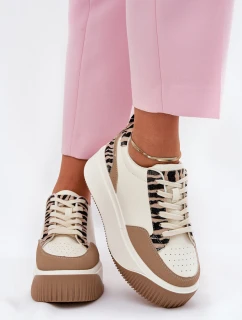 Sneakersy Damskie Na Masywnej Platformie Zebra Beżowe Tamorniel