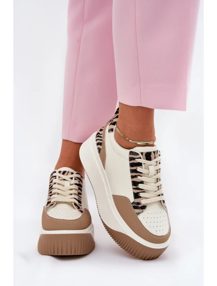 Sneakersy Damskie Na Masywnej Platformie Zebra Beżowe Tamorniel