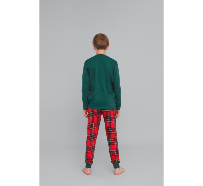 Chlapčenské pyžamo Narwik, dlhý rukáv, dlhé nohavice - zelené/potlač