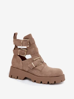 Dámske členkové topánky s remienkami a zlatými prackami Helisse - béžové