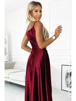 299-13 CHIARA elegantné maxi dlhé saténové šaty bez ramienok - BROAD