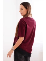 Dámská asymetrická bavlněná blůza s krajkou dole bordová Dámská asymetrická bavlněná blůza s krajkou dole bordová