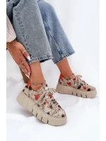 Skórzane Sneakersy Na Platformie Maciejka 06891-18 Beżowe