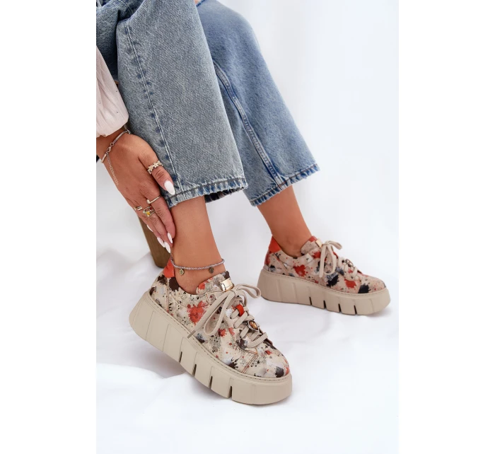 Skórzane Sneakersy Na Platformie Maciejka 06891-18 Beżowe