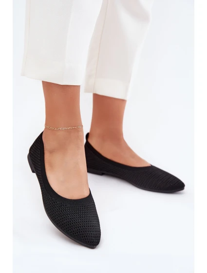 Siateczkowe Materiałowe Baleriny Damskie Czarne Sarina Siateczkowe Materiałowe Baleriny Damskie Czarne Sarina