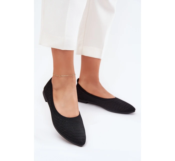 Siateczkowe Materiałowe Baleriny Damskie Czarne Sarina Siateczkowe Materiałowe Baleriny Damskie Czarne Sarina