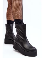 Damskie Skórzane Botki Na Masywnej Platformie Maciejka A7161-01 Czarne