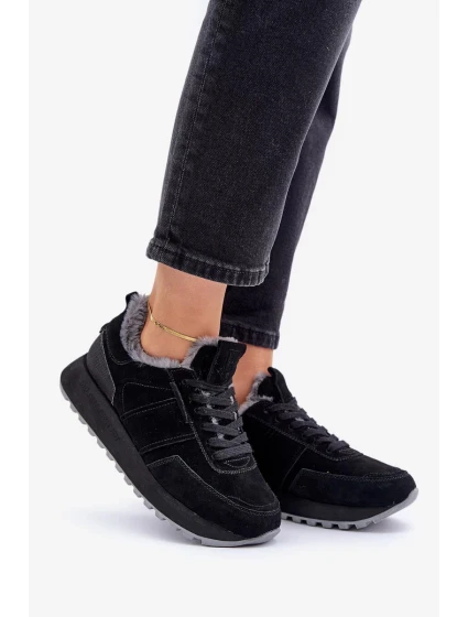 Semišové dámske tenisky s kožušinou a lesklým prvkom Big Star OO274580 Hi-Poly System black Semišové dámske tenisky s kožušinou a lesklým prvkom Big Star OO274580 Hi-Poly System black