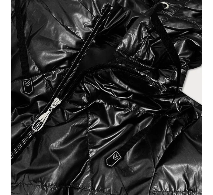 Lesklá černá dámská bunda s kapucí model 14951875 - S'WEST
