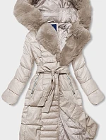 Dámska bunda s kožušinovým golierom béžová (AG6-28)