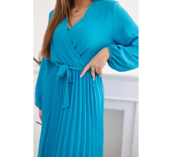 Šaty s viazaným skladaným lemom tyrkysové