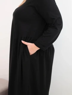 Dámske Plus veľkosť dlhý rukáv bavlnená sukňa s opaskom čierna