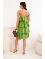 Dámske mini šaty bez ramienok s volánikmi olivové