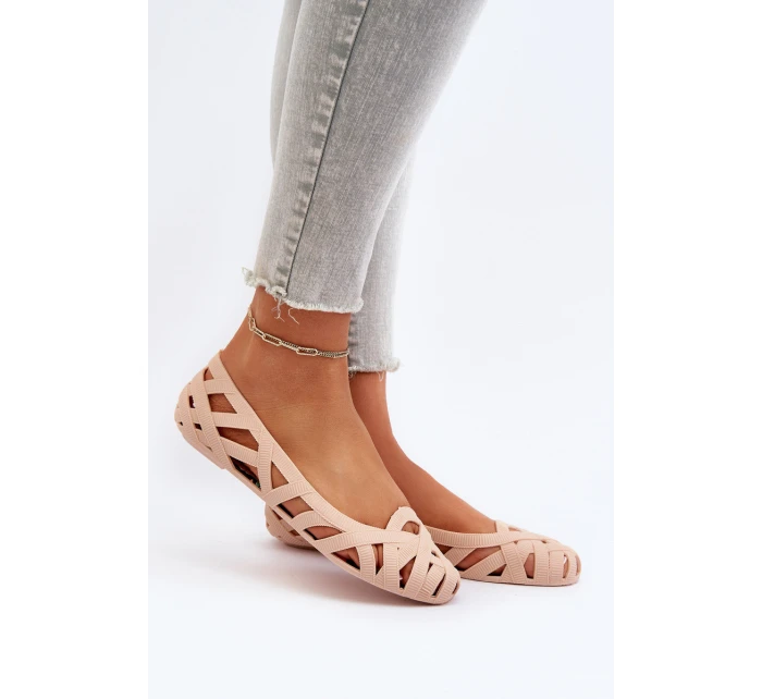 Damskie Gumowe Baleriny Nude Salam