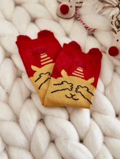 Dětské vánoční ponožky medvěd Cosas červeno-žlutý