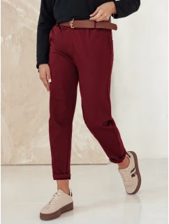 Dámske nohavice chinos s opaskom ELEGANTENO bordová FashionStreet UY2256