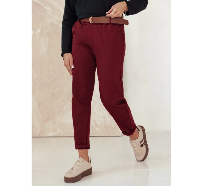 Dámske nohavice chinos s opaskom ELEGANTENO bordová FashionStreet UY2256 Dámske nohavice chinos s opaskom ELEGANTENO bordová FashionStreet UY2256