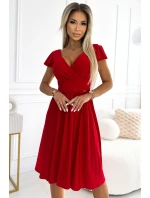 MATILDE Červené dámské šaty s výstřihem a krátkými rukávy model 19735866 - numoco