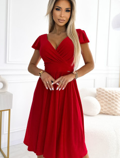 Červené dámské šaty s výstřihem a krátkými rukávy model 19735866 - numoco