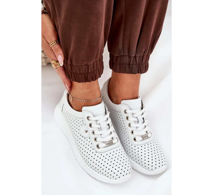 Damskie Skórzane Buty Sportowe Vinceza 79532 Białe