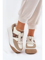 Sneakersy Damskie Na Masywnej Platformie Zwierzęcy Wzór Beżowe Telanila Sneakersy Damskie Na Masywnej Platformie Zwierzęcy Wzór Beżowe Telanila