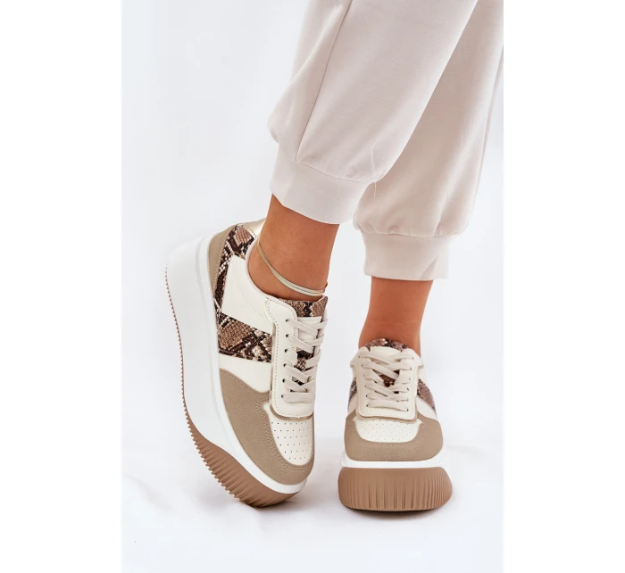 Sneakersy Damskie Na Masywnej Platformie Zwierzęcy Wzór Beżowe Telanila Sneakersy Damskie Na Masywnej Platformie Zwierzęcy Wzór Beżowe Telanila