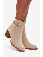 Botki Damskie Ocieplane Na Słupku Z Ozdobnym Paskiem Beżowe Galissa Botki Damskie Ocieplane Na Słupku Z Ozdobnym Paskiem Beżowe Galissa