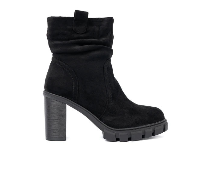 Jedinečné dámske čierne členkové topánky na širokom podpätku