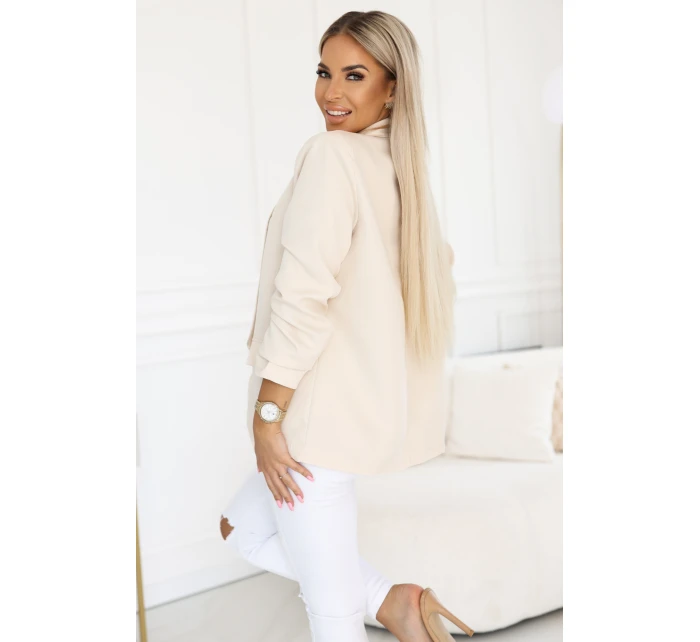 model 21745283 Dámské klasické sako s nabíranými rukávy béžové - numoco basic