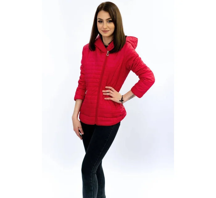 Červená bunda s asymetrickým zipsom (DL015)