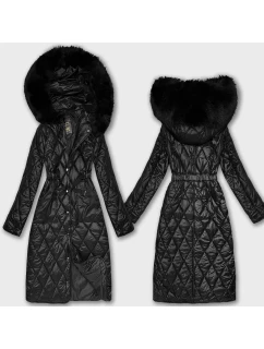 Čierny prešívaný kabát s kapucňou Libland (LD-7768)