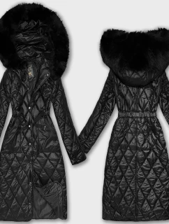 Čierny prešívaný kabát s kapucňou Libland (LD-7768)