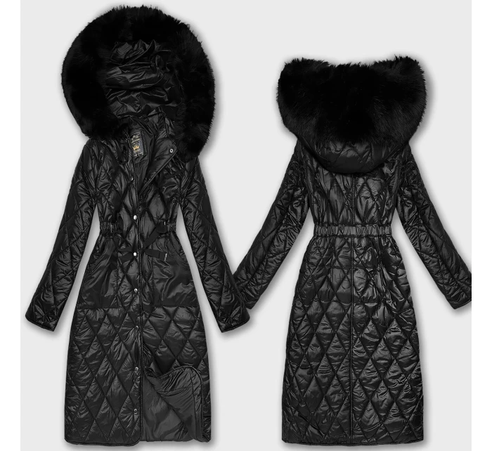 Čierny prešívaný kabát s kapucňou Libland (LD-7768)