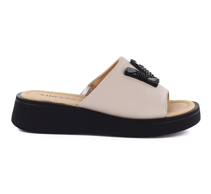Dámské kožené žabky na platformě beige model 22116399 - VINCEZA