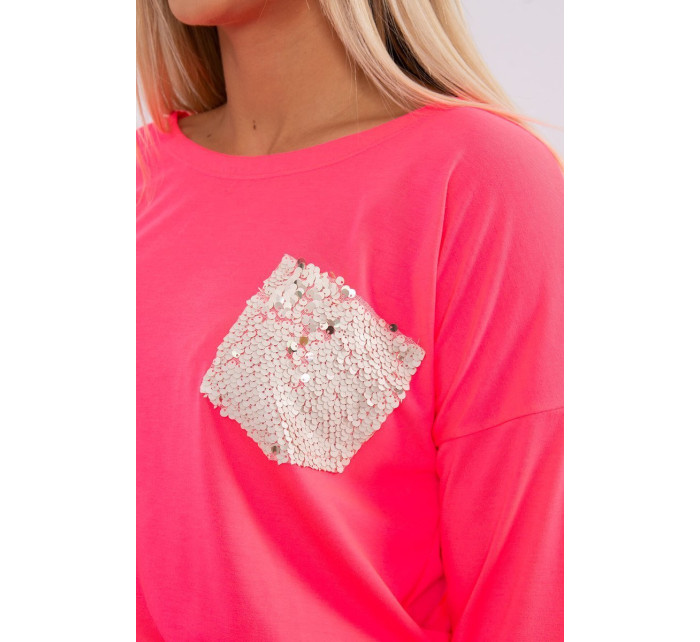 Flitrové vreckové šaty ružové neónové