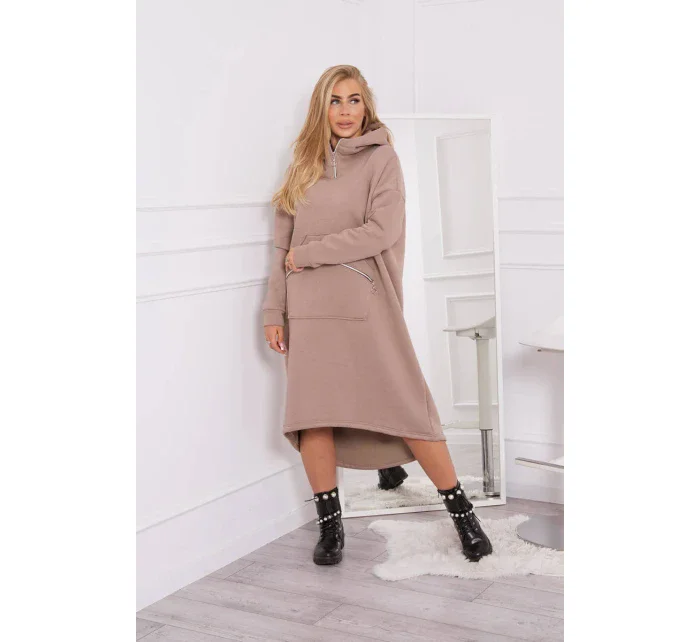 Zateplené šaty s kapucňou tmavo béžové