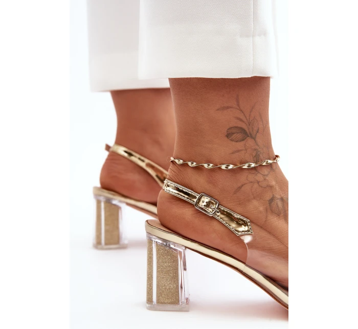 Sandały Transparentne Na Obcasie Złote S.Barski MR1037-43 Sandały Transparentne Na Obcasie Złote S.Barski MR1037-43