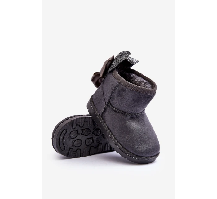 Dziewczęce Ocieplane Śniegowce Z Kokardkami Ciemnoszare Meriva Dziewczęce Ocieplane Śniegowce Z Kokardkami Ciemnoszare Meriva